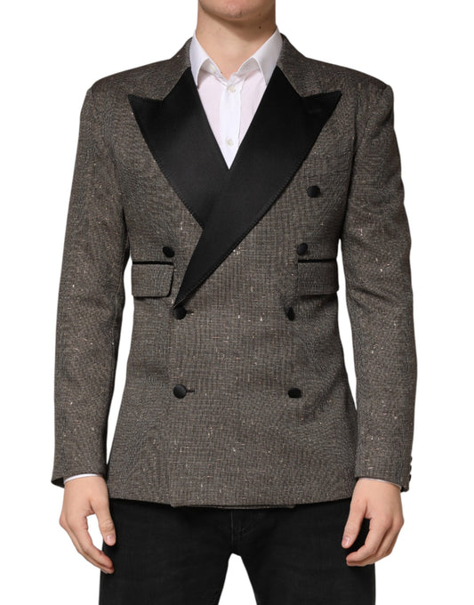 Blazer by Dolce & Gabbana for men in wool gray showcases a polished silhouette, highlighted by a refined double-breasted neckline and polished for a sophisticated finish.