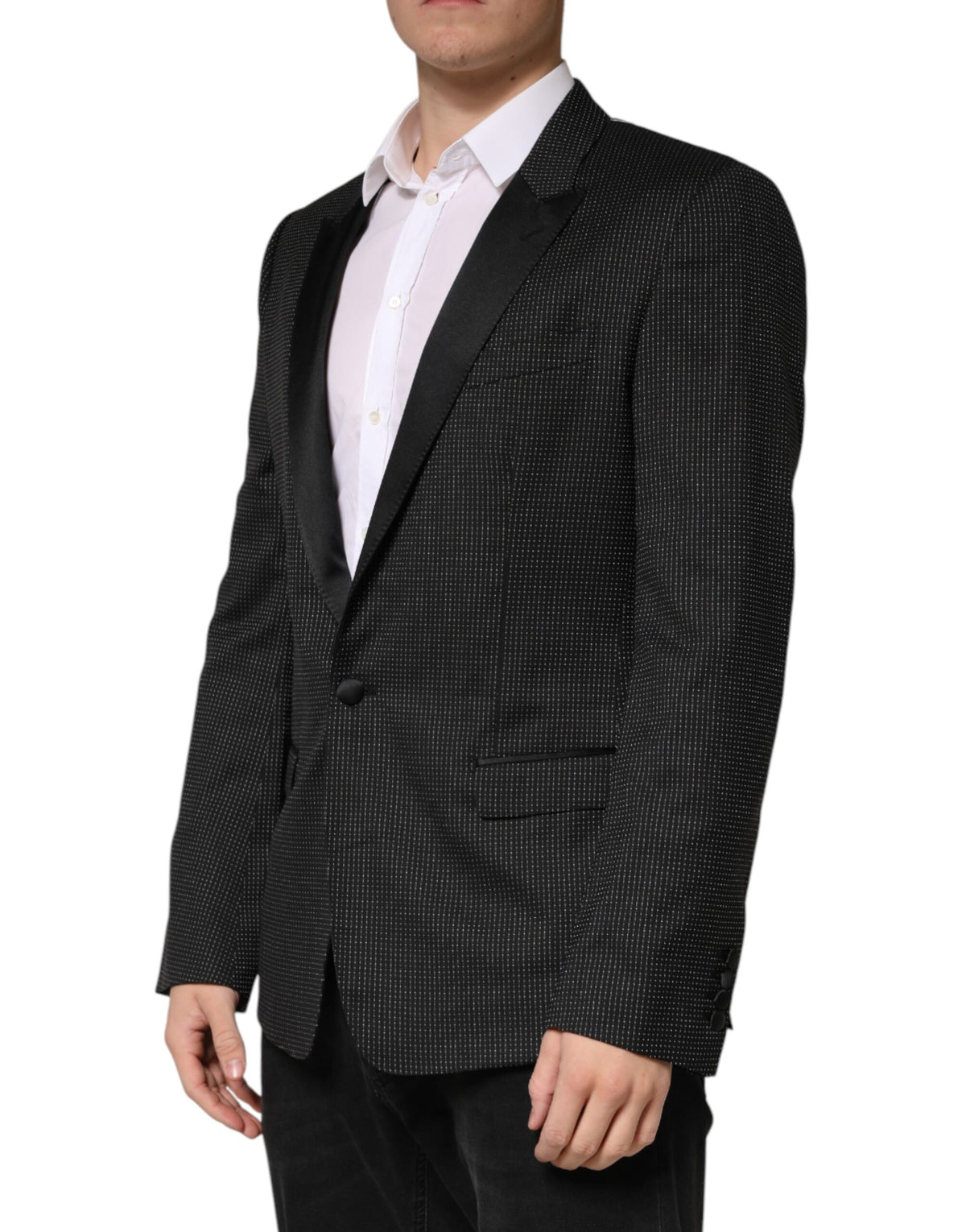 Dolce & Gabbana Fantasy Men's Single Breasted Virgin Wool Silk Cotton & Polyester Blazer - Black