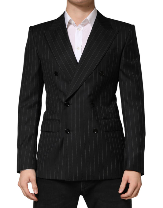 Blazer by Dolce & Gabbana for men in virgin wool & silk black & striped features an stylish silhouette, showcasing a sophisticated double-breasted neckline and stylish for a truly stylish finish.