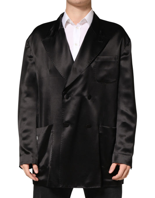 Blazer by Dolce & Gabbana for men in silk black features an crisp silhouette with sophisticated and a crisp double-breasted neckline for a truly crisp finish.