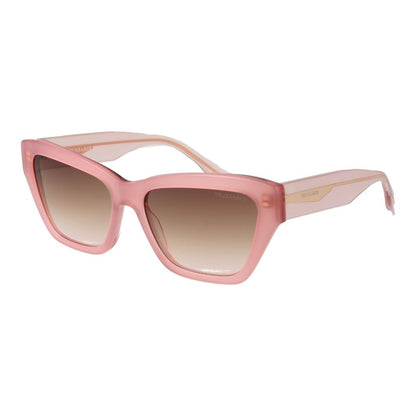 Sunglasses by Trussardi for women in acetate pink features a sumptuous silhouette, showcasing a sumptuous full-rim cat-eye frame design in rose coloured frame with high-performance gradient category-2-medium-tint lens.