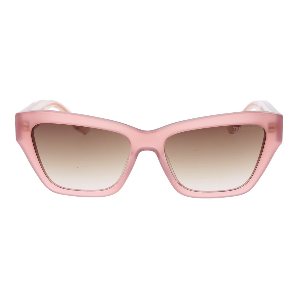 Sunglasses by Trussardi for women in acetate pink features an ethereal full-rim cat-eye frame design with rose coloured frame frames and gradient category-2-medium-tint lens for a ethereal finish.