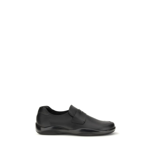 Moccasin Moccasins Loafer Slip-On Shoes by Prada for men in bos taurus calf leather black showcases a resplendent Men's Bos Taurus Calf Leather Moccasin Moccasins Loafer Slip-On Shoes aesthetic, defined by its resplendent and elegant .
