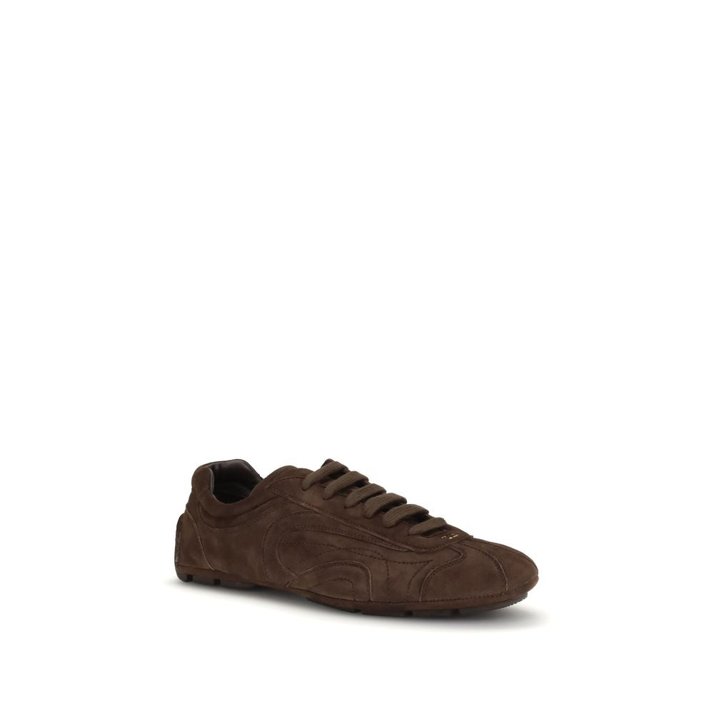 Athletic Sneakers by Prada for men in bos taurus calf suede leather brown & patterned features an effortless chic silhouette, showcasing the signature athletic style of the Men's Athletic Bos Taurus Calf Suede Leather Sneakers collection with a truly effortless chic finish.