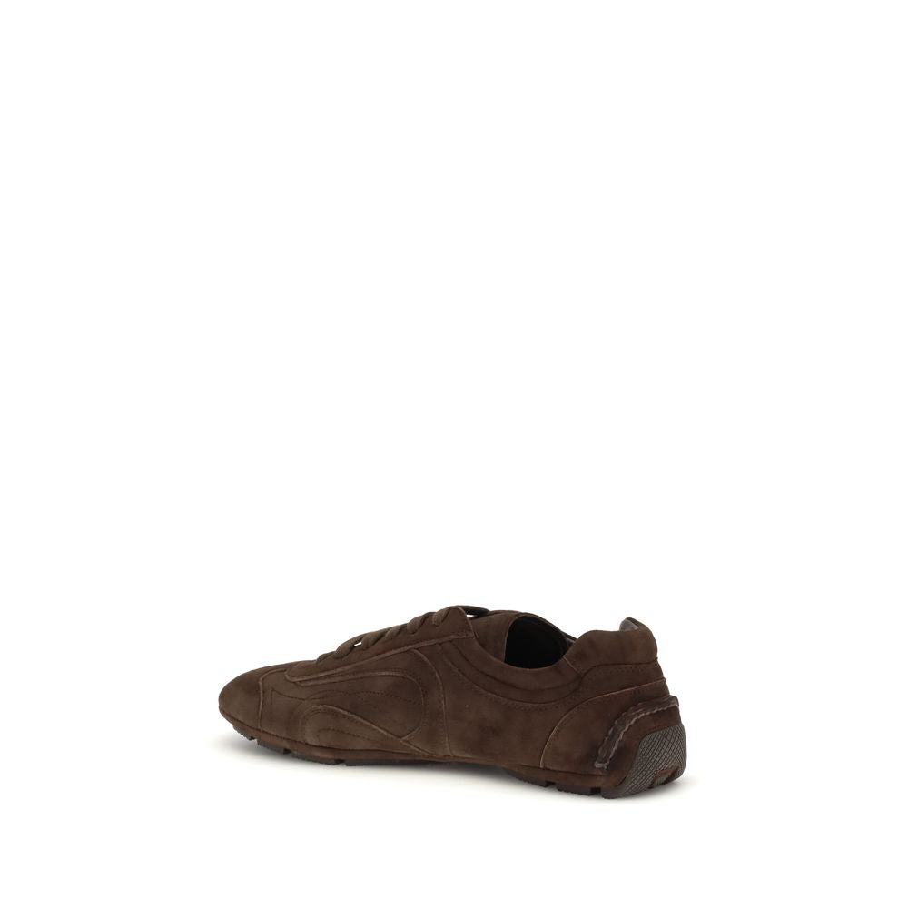 Athletic Sneakers by Prada for men in bos taurus calf suede leather brown & patterned features an exquisite silhouette, showcasing the premium athletic style of the Men's Athletic Bos Taurus Calf Suede Leather Sneakers with an exquisite finish.