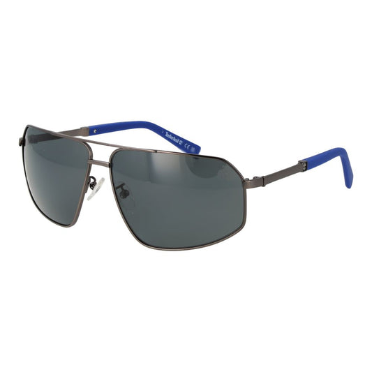 Sunglasses by Timberland for men in gray features an lustrous aviator full-rim frame design with gunmetal coloured frame detailing and polarized category-3-dark-tint lens for a lustrous aesthetic.