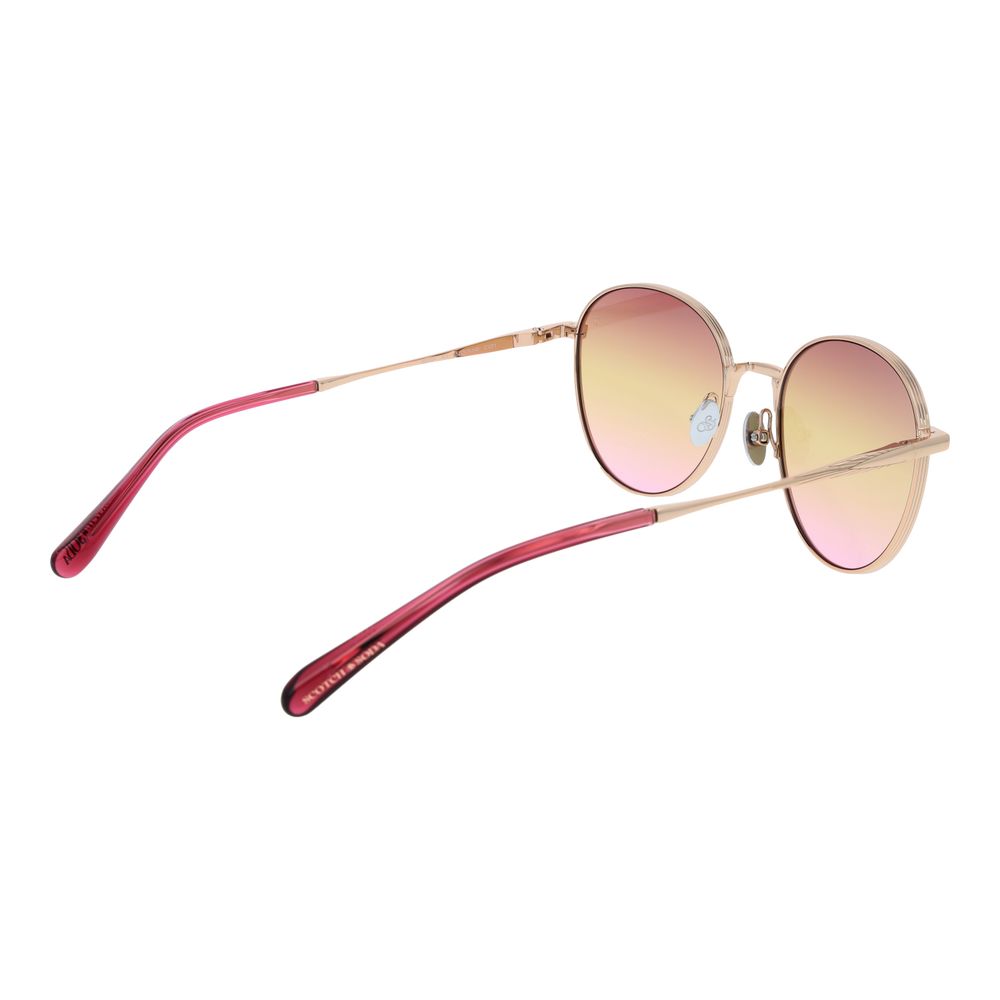 This Sunglasses by Scotch & Soda for women in metal rose-gold presents a sumptuous silhouette, showcasing a sumptuous full-rim panto frame design in rose-gold coloured frame and high-performance gradient category-1-light-tint lens.