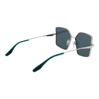 Sunglasses by Trussardi for women in metal silver showcases a ethereal silhouette, featuring silver coloured frame full-rim frame design with non-polarized category-3-dark-tint lens for a ethereal finish.