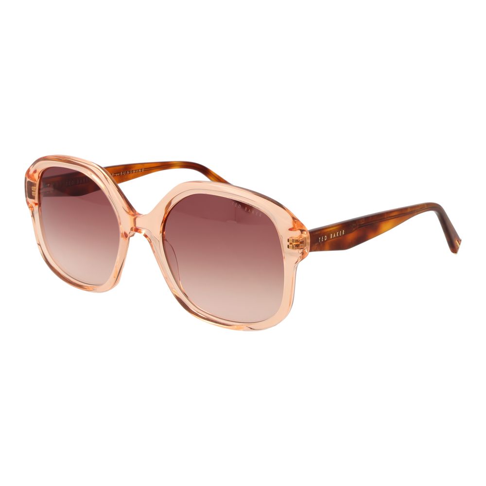 Sunglasses by Ted Baker for women in acetate pink features a sumptuous silhouette, showcasing a sumptuous full-rim frame design in rose coloured frame with high-performance gradient category-2-medium-tint lens.