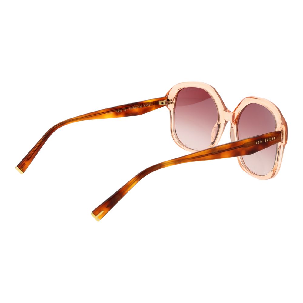 Sunglasses by Ted Baker for women in acetate and pink featuring an opulent full-rim frame design with a sophisticated rose coloured frame finish and high-performance gradient category-2-medium-tint lens.