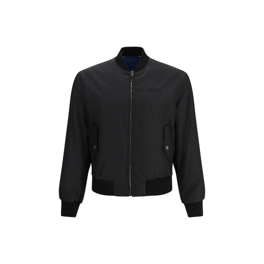 Bomber Jacket by Versace for men in polyamide viscose black & signature features a city-ready silhouette, detailed with pockets and a city-ready .