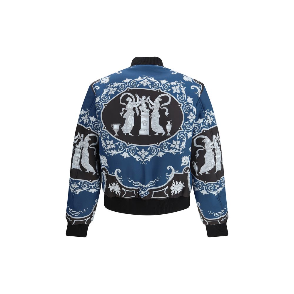 Bomber Jacket by Versace for men in polyamide viscose black & signature features an contemporary silhouette, showcasing a sophisticated and contemporary pockets for a truly refined look.