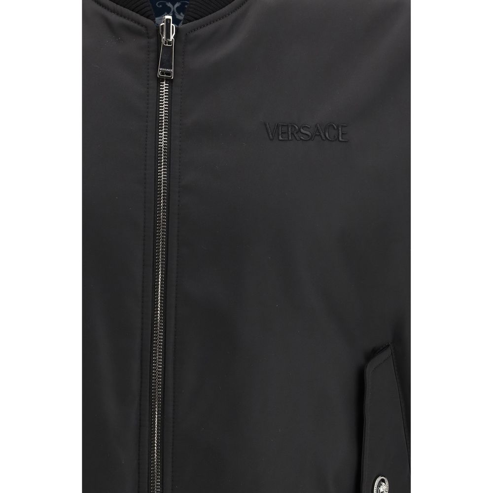 Bomber Jacket by Versace for men in polyamide viscose black & signature features an on trend silhouette, showcasing refined pockets and a sophisticated for a truly on trend finish.
