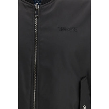 Bomber Jacket by Versace for men in polyamide viscose black & signature features an on trend silhouette, showcasing refined pockets and a sophisticated for a truly on trend finish.
