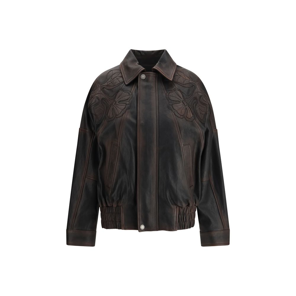 Bomber Jacket by Golden Goose for women in nappa goatskin leather & viscose brown, silver & floral presents a effortlessly chic silhouette, showcasing a sophisticated and premium pockets for a truly effortlessly chic finish.