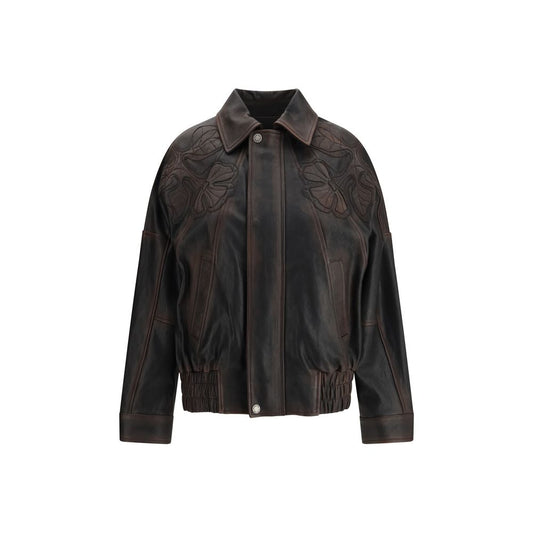 Bomber Jacket by Golden Goose for women in nappa goatskin leather & viscose brown, silver & floral presents a effortlessly chic silhouette, showcasing a sophisticated and premium pockets for a truly effortlessly chic finish.