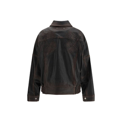 Bomber Jacket by Golden Goose for women in nappa goatskin leather & viscose brown, silver & floral features a dramatic silhouette, showcasing a sophisticated and distinctive pockets for a dramatic aesthetic.