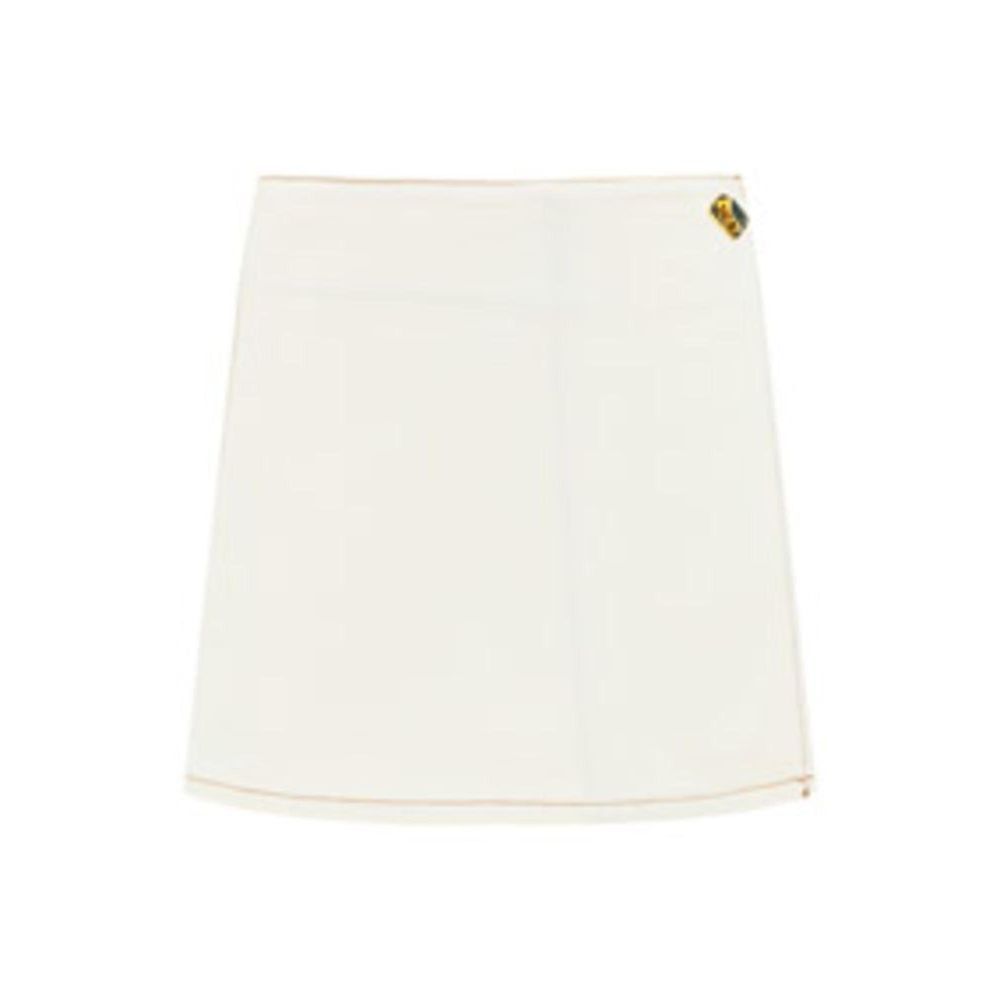 Skirt by Ganni for women in cotton white showcases a sultry silhouette, elegantly defined by its mini and the sophisticated sultry design of the Women's Cotton Skirt.