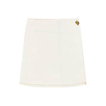 Skirt by Ganni for women in cotton white showcases a sultry silhouette, elegantly defined by its mini and the sophisticated sultry design of the Women's Cotton Skirt.
