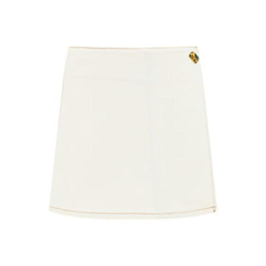 Skirt by Ganni for women in cotton white showcases a sultry silhouette, elegantly defined by its mini and the sophisticated sultry design of the Women's Cotton Skirt.