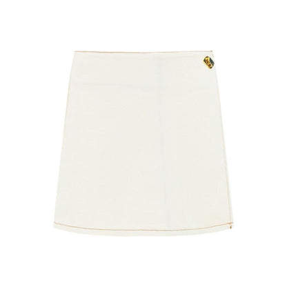 Skirt by Ganni for women in cotton white features an tailored silhouette, artfully capturing the essence of Women's Cotton Skirt in a sophisticated mini.