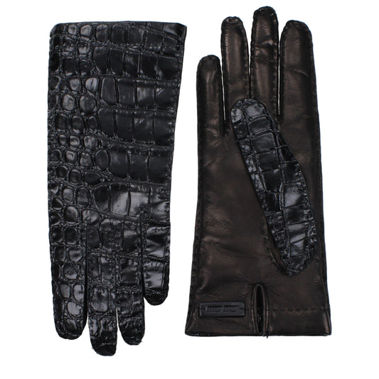 Gloves by Miu Miu for women in leather black presents a refined silhouette, showcasing the refined gloves design with functional for a premium look.