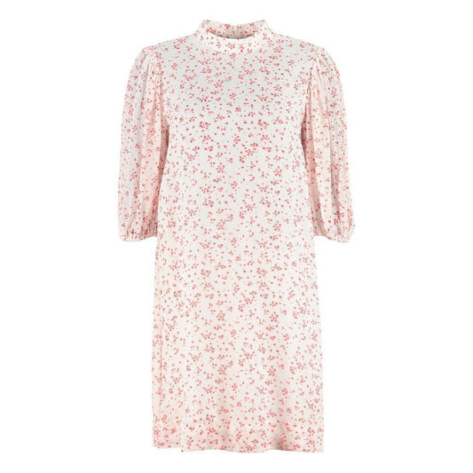 Dress by Ganni for women in viscose white & patterned features a dramatic silhouette, showcasing an elegant and that flows into a dramatic midi.