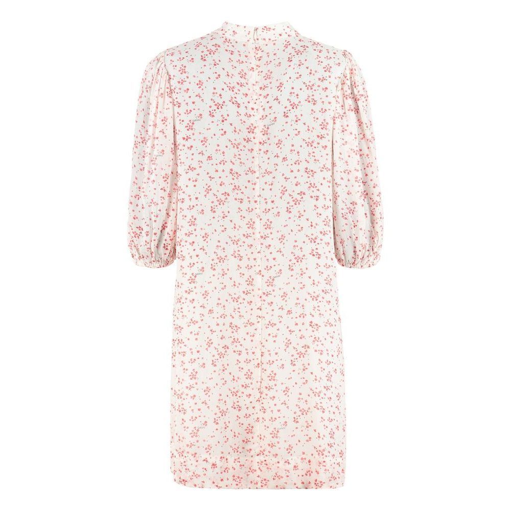 Dress by Ganni for women in viscose white & patterned features an eye catching silhouette with a sophisticated , elegant , and a refined midi for a eye catching aesthetic.