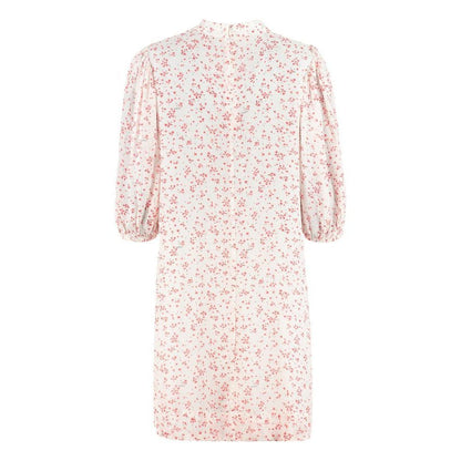 Dress by Ganni for women in viscose white & patterned features an eye catching silhouette with a sophisticated , elegant , and a refined midi for a eye catching aesthetic.
