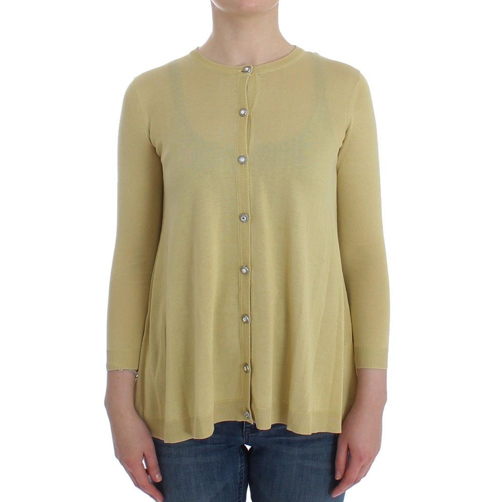 Cardigan by Dolce & Gabbana for women in silk & crystal yellow features a dramatic silhouette, showcasing a sophisticated crew neckline and dramatic detail for a timeless, premium look.