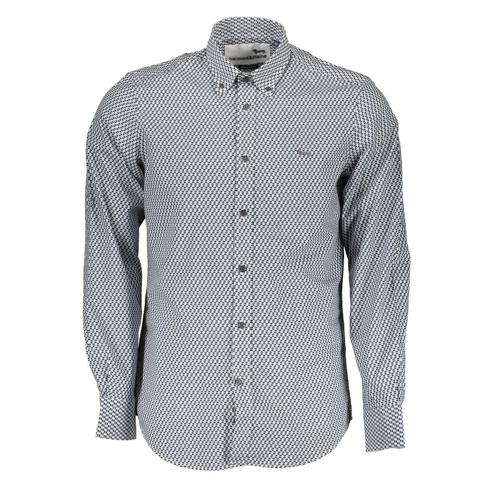Shirt by Harmont & Blaine for men in cotton blue & patterned features an polished silhouette, showcasing a sophisticated button-down-collar neckline and long-sleeve detail for a truly polished finish.