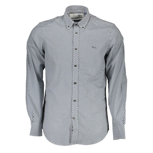 Shirt by Harmont & Blaine for men in cotton blue & patterned features an polished silhouette, showcasing a sophisticated button-down-collar neckline and long-sleeve detail for a truly polished finish.
