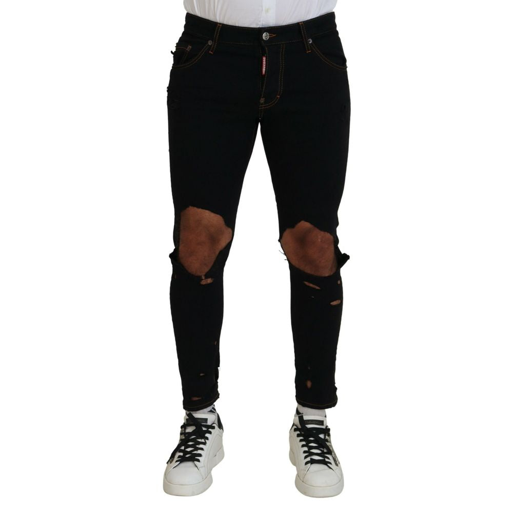 Jeans by Dsquared² for men in stretch cotton black features an refined tailoring silhouette, showcasing a premium skinny with a and long cut for a refined tailoring look.