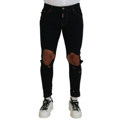 Jeans by Dsquared² for men in stretch cotton black features an refined tailoring silhouette, showcasing a premium skinny with a and long cut for a refined tailoring look.