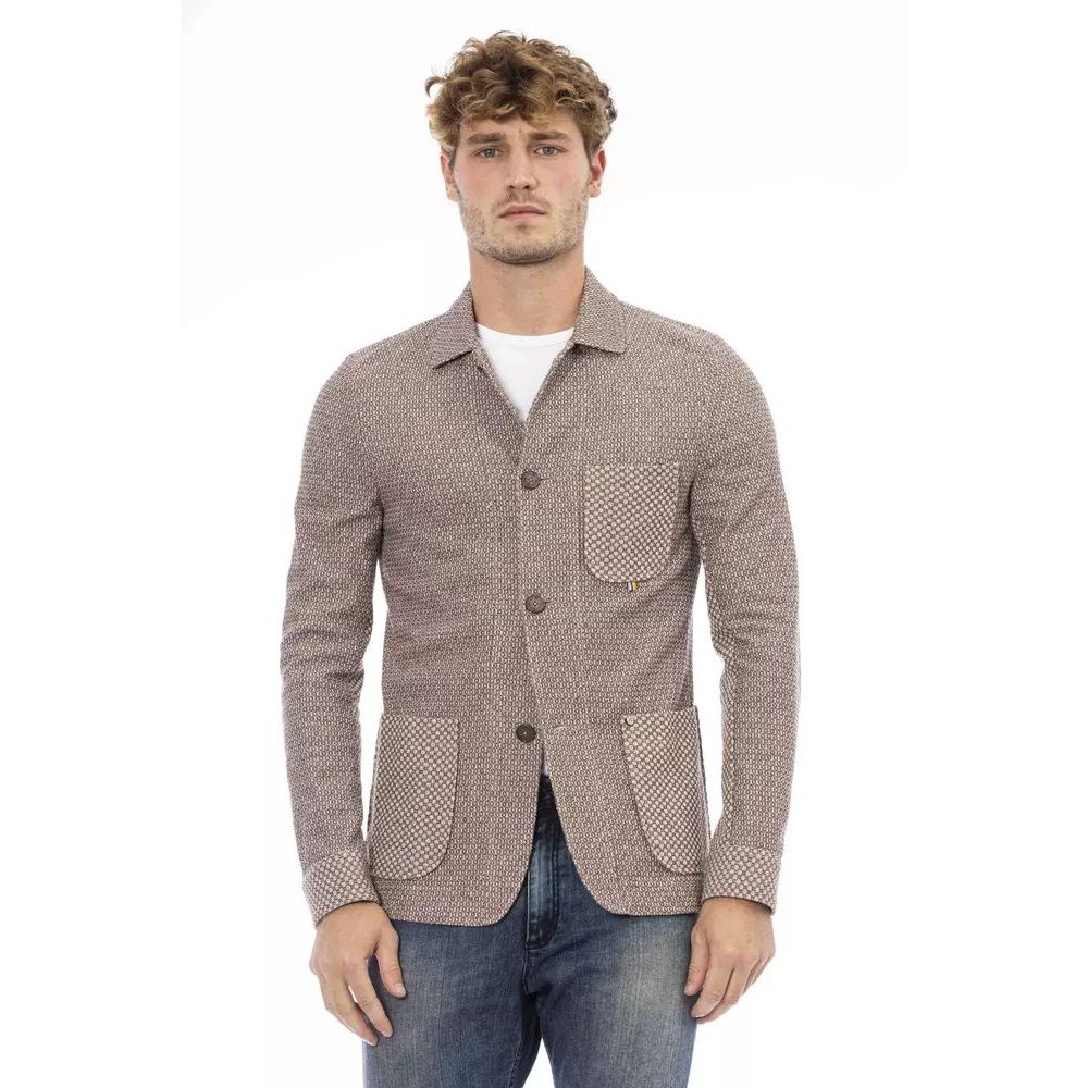This Blazer by Distretto12 for men in stretch poly cotton & linen beige presents a tailored silhouette, meticulously tailored with a tailored and distinctive for a tailored finish.