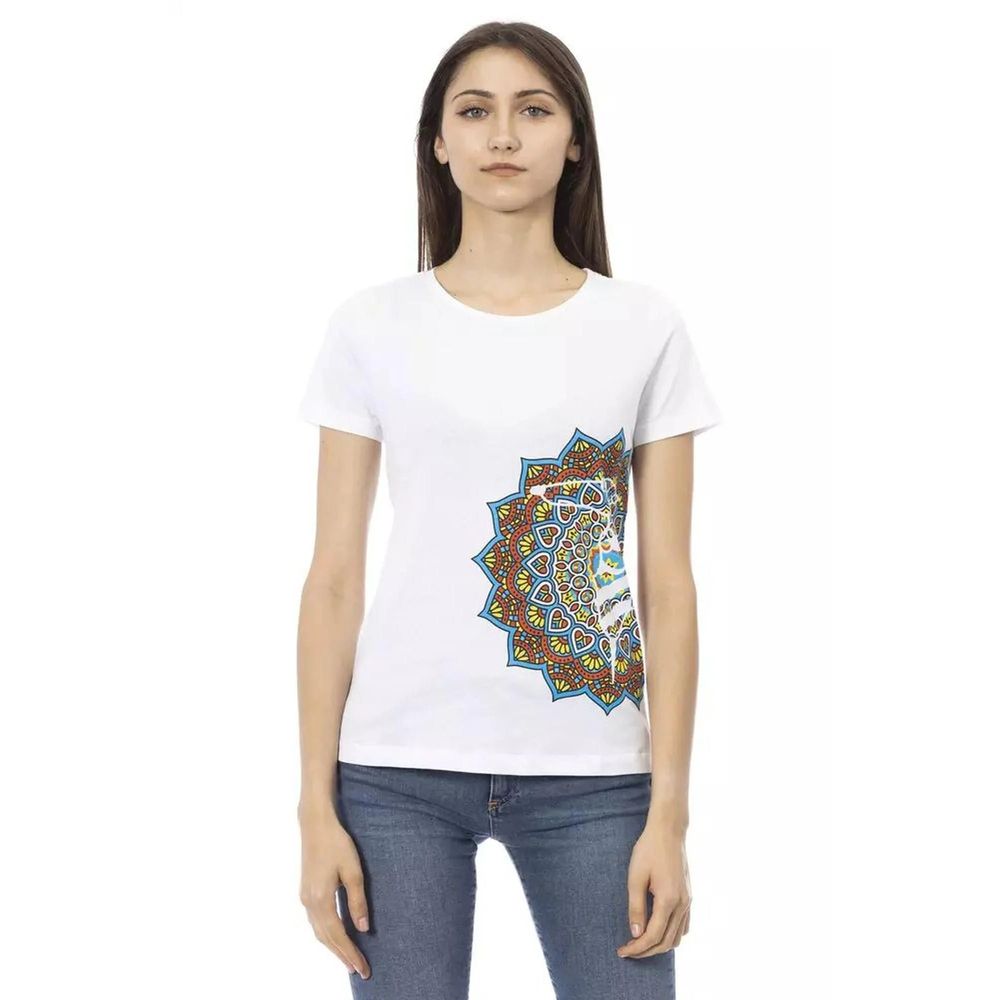 Activewear T-Shirt by Trussardi Action for women in viscose cotton white & print features a versatile silhouette, showcasing a versatile round neckline and short-sleeve detailed with high-performance for a premium look.