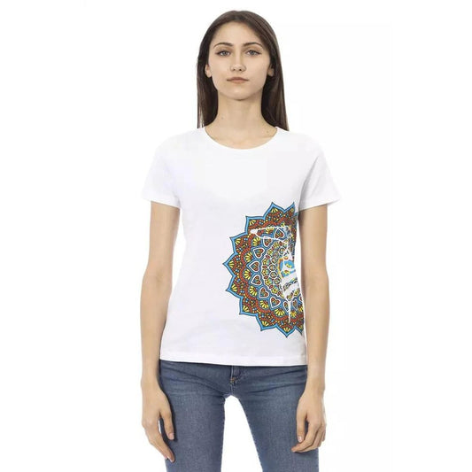 Activewear T-Shirt by Trussardi Action for women in viscose cotton white & print features a versatile silhouette, showcasing a versatile round neckline and short-sleeve detailed with high-performance for a premium look.