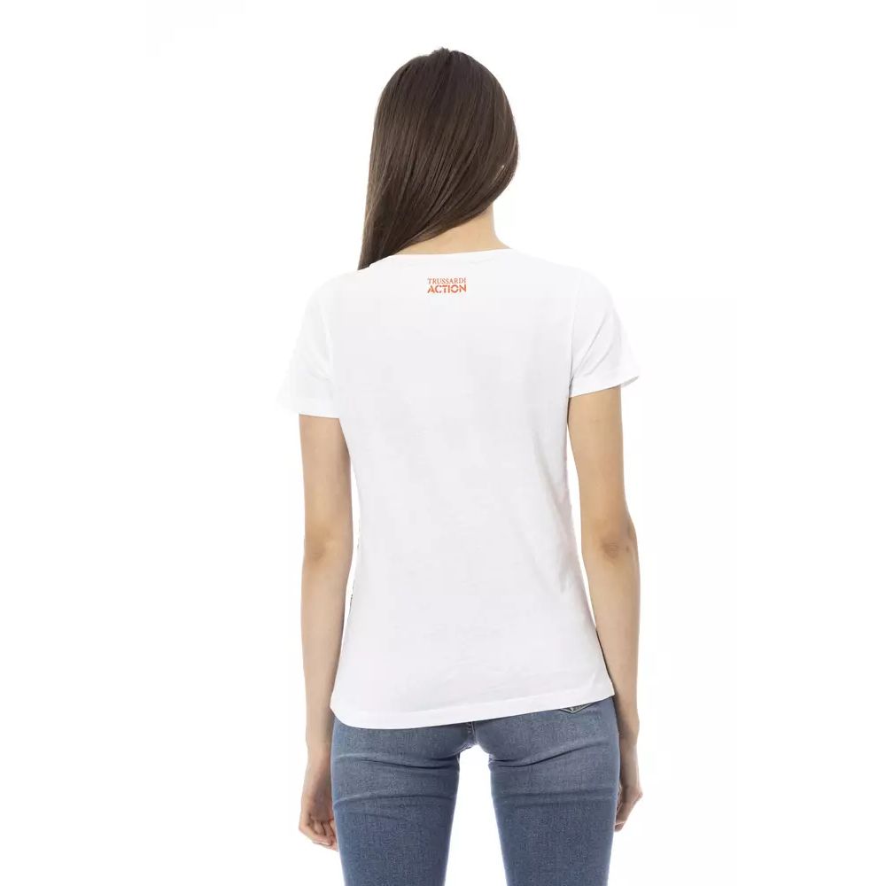 Activewear T-Shirt by Trussardi Action for women in viscose cotton white & print presents a kinetic silhouette, showcasing the kinetic and round neckline alongside functional for a premium, athletic look.