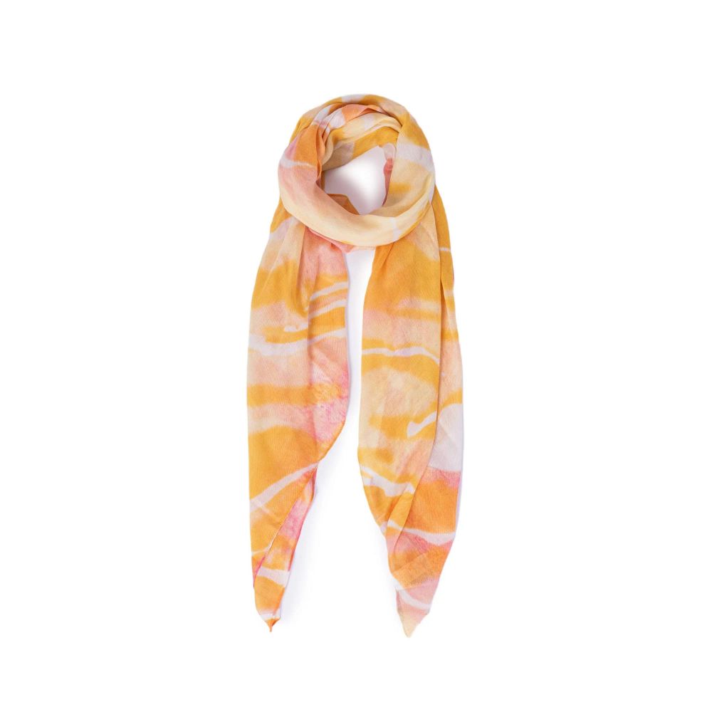 Scarf by Pieces for women in polyester orange & patterned showcases a eye catching silhouette, artfully capturing the essence of the eye catching Polyester Scarf design for a sophisticated look.