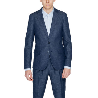 Blazer by Antony Morato for men in linen & cotton blue & patterned features an crisp silhouette with sophisticated and a crisp lapel neckline for a truly crisp finish.