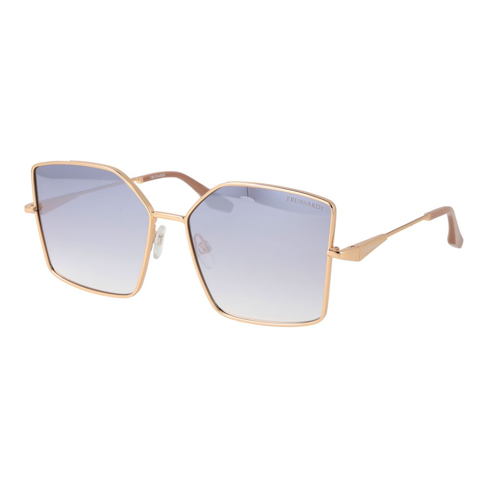Sunglasses by Trussardi for women in metal gold features an lustrous butterfly full-rim frame design with gold coloured frame detailing and gradient category-2-medium-tint lens for a lustrous aesthetic.