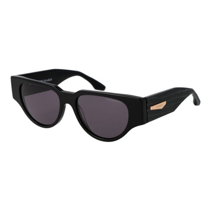Sunglasses by Trussardi for women in acetate and black featuring an opulent rectangle full-rim frame design with a sophisticated black coloured frame finish and high-performance non-polarized category-3-dark-tint lens.
