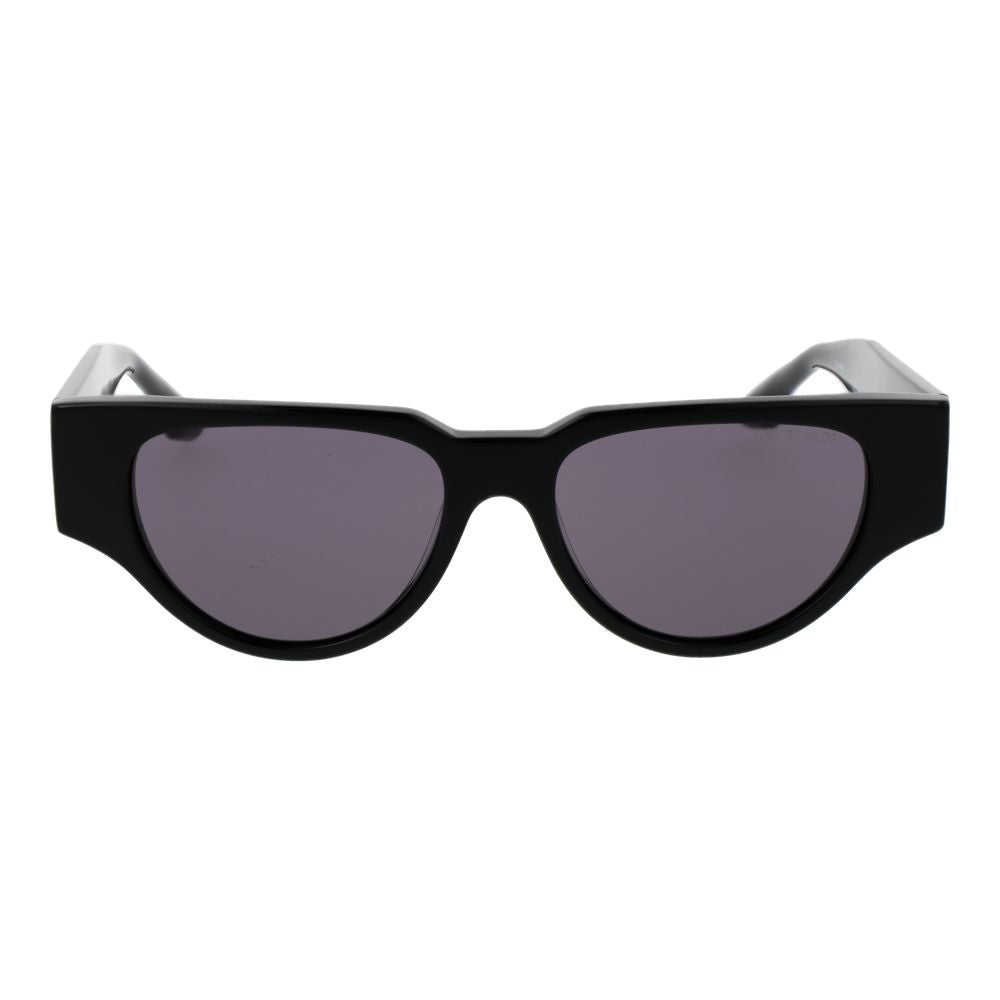 Sunglasses by Trussardi for women in acetate black features an ethereal rectangle full-rim frame design with black coloured frame frames and non-polarized category-3-dark-tint lens for a ethereal finish.