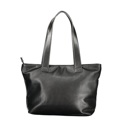 This Shoulder Handbag by Mario Valentino for women in polyethylene and black presents a sculptural silhouette featuring a secure zipper, ample internal-pockets, and versatile shoulder-strap & handle for a sculptural finish.
