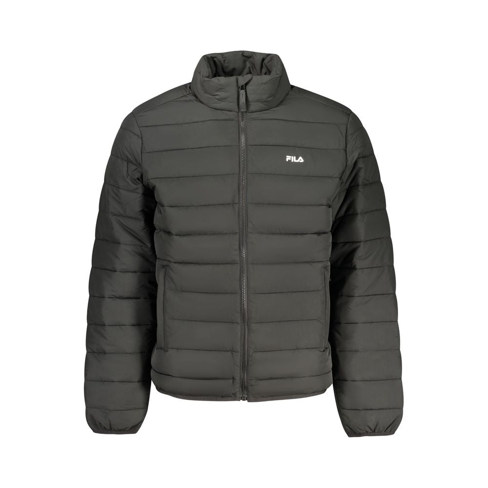 Overcoat by Fila for men in polyester black & print features an voluminous silhouette, showcasing distinct pockets and a voluminous for a truly voluminous aesthetic.