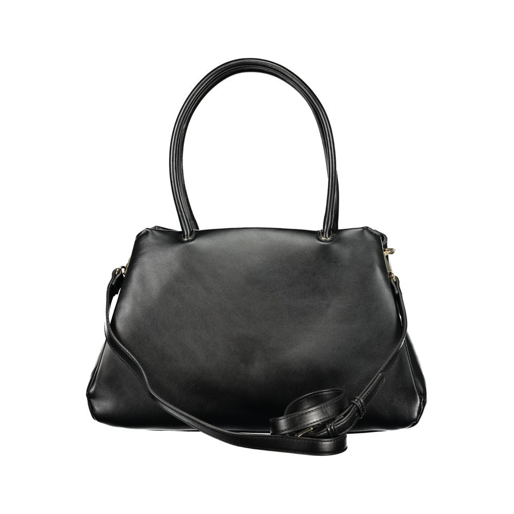 This Handbag by Mario Valentino for women in polyethylene and black presents a sculptural silhouette featuring a secure snap & zipper, ample document-holder, external-pockets & internal-pockets, and versatile shoulder-strap, adjustable-strap & handle for a sculptural finish.