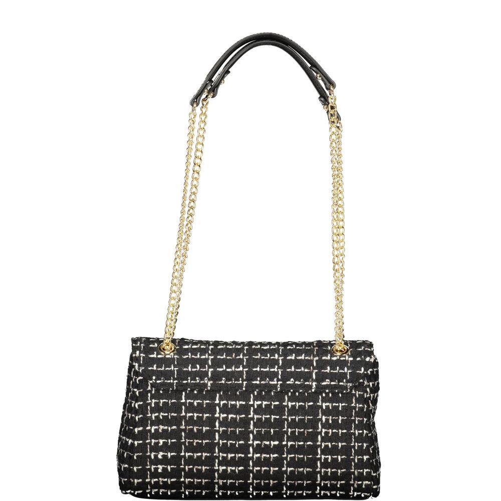 Shoulder Handbag by Mario Valentino for women in polyester black & signature features an refined silhouette, showcasing a secure snap, ample internal-pockets, and versatile shoulder-strap & handle for a sophisticated refined aesthetic.