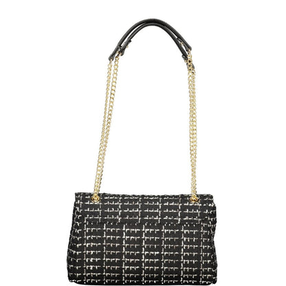 Shoulder Handbag by Mario Valentino for women in polyester black & signature features an refined silhouette, showcasing a secure snap, ample internal-pockets, and versatile shoulder-strap & handle for a sophisticated refined aesthetic.