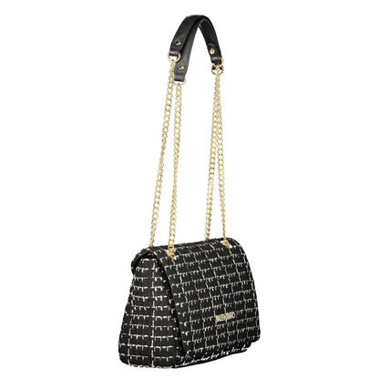 Shoulder Handbag by Mario Valentino for women in polyester black & signature features a ornamental silhouette, showcasing a secure snap, ample internal-pockets, and ornamental shoulder-strap & handle for a sophisticated look.