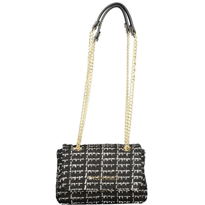 This Shoulder Handbag by Mario Valentino for women in polyester and black presents a sculptural silhouette featuring a secure snap, ample internal-pockets, and versatile shoulder-strap & handle for a sculptural finish.